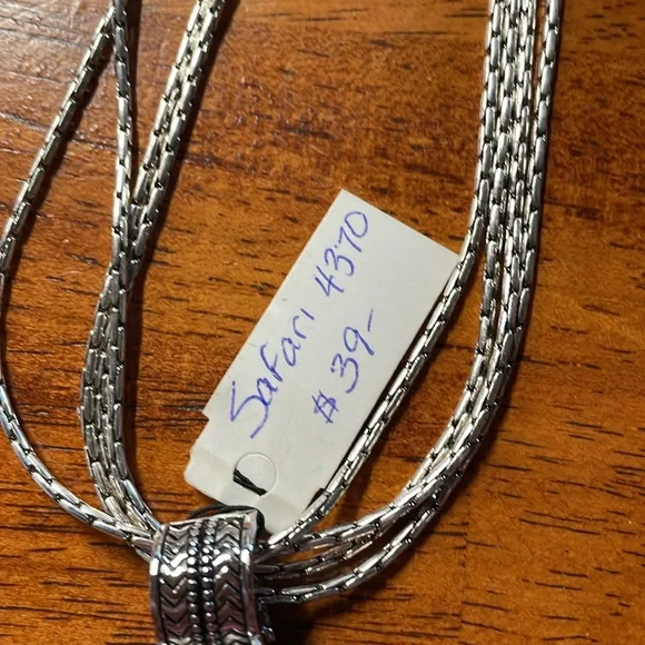 Vintage Premier Designs silver color multi strand necklace with zebra pendant. - Picture 3 of 4